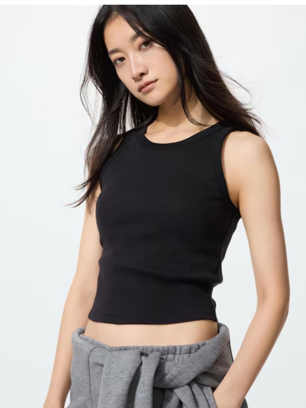 UNIQLO Ribbed Cropped Bra Top - Black, M